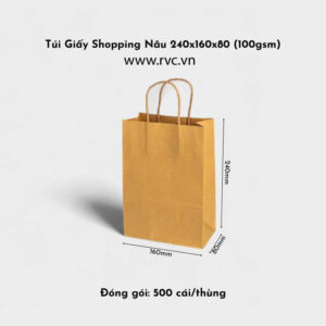 Túi giấy shopping nâu kích thước 240 × 160 × 80 mm